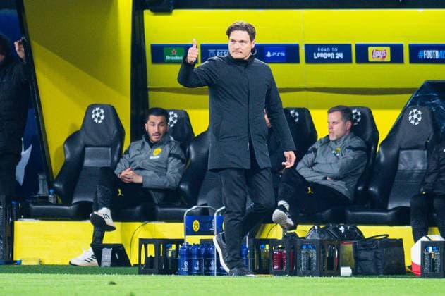 16 04 2024 Football, 2023 2024, UEFA Champions League, quarter-finals, Borussia Dortmund Atletico Madrid Edin Terzic Coach Dortmund gives thumbs up