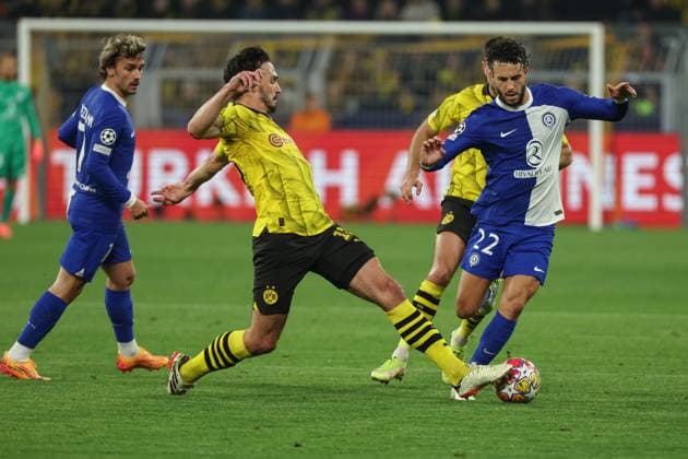 Champions League Borussia Dortmund Atletico Madrid on 16 04 2024 at Signal Iduna Park in Dortmund Mats Hummels Dortmund 15 vs Mario Hermoso Canseco Atletico Madrid 22 MH