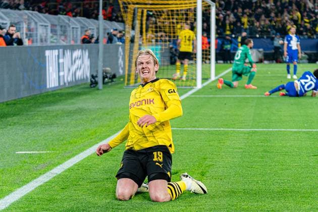 Goal for 1 0 by Julian Brandt Borussia Dortmund, 19 Borussia Dortmund vs Atletico Madrid, Football, UEFA Champions League, Quarter-final quarter-final, 16 04 2024 DFL REGULATIONS PROHIBIT ANY OUSE OF PHOTOGRAPHS AS IMAGE SEQUENCES AND OR QUASI VIDEO Borussia Dortmund vs Atletico Madrid, Football, UEFA Champions League, Quarter-final quarter-final, 16 04 2024 Dortmund Copyright: xEibner-Pressefoto BahhoxKarax EP_BVB