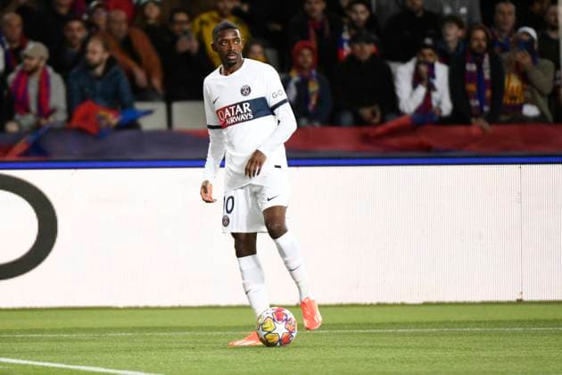 Ousmane DEMBELE (PSG) quart de final retour de la Ligue des Champions opposant le FC Barcelona, Barca au Paris Saint Germain le 16 avril 2024 au Estadi Olimpic Lluis Companys a Barcelone, Espagne. FOOTBALL : FC Barcelone vs Paris Saint Germain - Ligue des Champions - 16 04 2024 ValentinaClaret Panoramic 