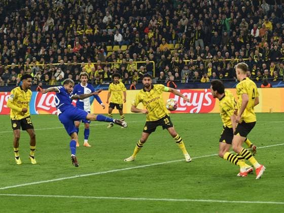 16 04 2024, Dortmund, Germany, Signal Iduna Park, Borussia Dortmund vs Atletico Madrid UEFA Champions League 2023 24 Quarter final Second Leg, Angel Correa Atletico Madrid Goal to 2 2 Photo Ralf Treese Dortmund Signal Iduna Park North Rhine Westphalia Germany 521_BVBATM20240416_034 Treese-521