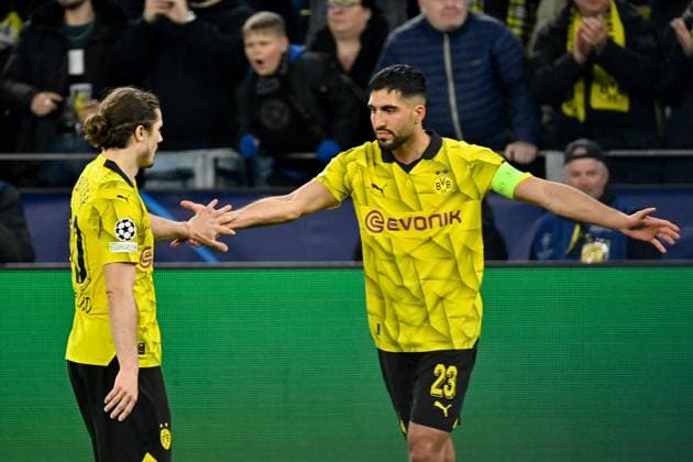 16 04 2024, xjrdrx, football UEFA Champions League, Borussia Dortmund Atletico Madrid emspor, v l goal celebration after the goal to celebrate the goal celebrate 2 0 by Ian Maatsen Borussia Dortmund Marcel Sabitzer Borussia Dortmund Emre Can Borussia Dortmund DFL DFB REGULATIONS PROHIBIT ANY USE OF PHOTOGRAPHS as IMAGE SEQUENCES and or QUASI VIDEO Dortmund