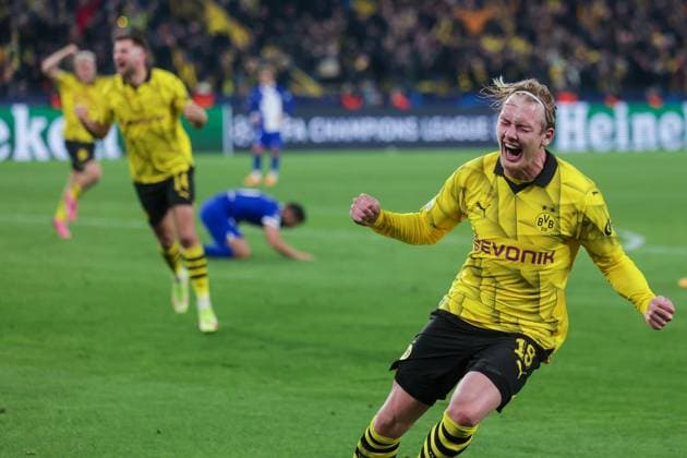 16 04 2024, Football, Season 2023 2024, UEFA Champions League, UCL, Quarter-final, Round 2, Second leg, Borussia Dortmund Atletico Madrid, Julian Brandt Borussia Dortmund celebrates the goal for 4 2, Dortmund Signal Iduna Park NRW Germany xRHR PHOTO DEx Copyright: DennisxEwert RHR-FOTOx RHR-FOTO DE