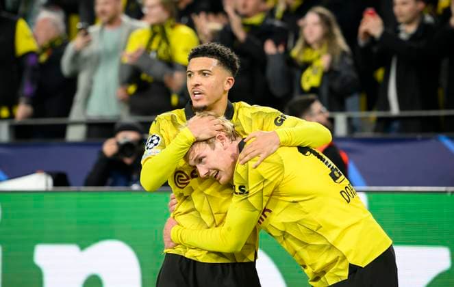 Julian BRANDT DO cheers after his goal for 1 0, with Jadon SANCHO l DO Football Champions League, quarter-final, second leg, Borussia Dortmund DO Atletico Madrid AM , on 16 04 2024 in Dortmund Germany UEFA regulations prohibit any use of photographs as image sequences and or quasi video Â