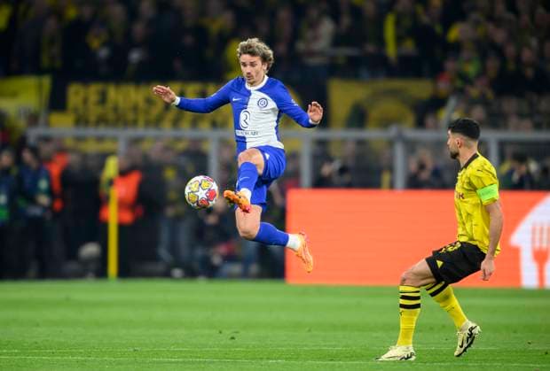 v l Antoine GRIEZMANN AM , Emre CAN DO Action, Football Champions League, Quarterfinal, Second leg, Borussia Dortmund DO Atletico Madrid AM , on 16 04 2024 in Dortmund Germany UEFA regulations prohibit any use of photographs as image sequences and or quasi video Â