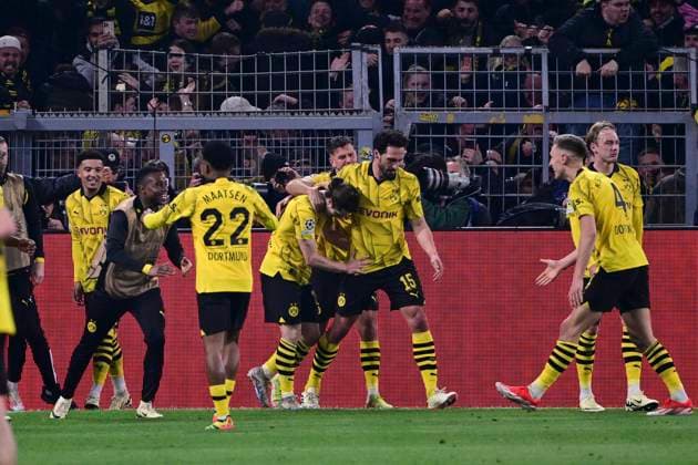 Goal celebration for 4 2 by Marcel Sabitzer 20 Borussia Dortmund , Borussia Dortmund vs Atletico Madrid, Soccer, Champions League, Round of 16, 16 04 2024 Dortmund Nordrhein Westfalen Germany Copyright: xkolbert-press MarcxNiemeyerx