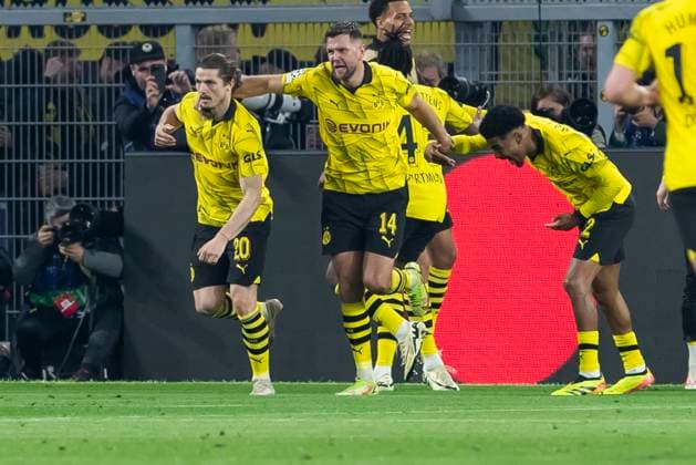 UEFA Champions League, Borussia Dortmund Atletico Madrid, 16 04 2023 Celebration after the goal for 3 2 by Niclas Füllkrug Borussia Dortmund, 14 UEFA Champions League, Borussia Dortmund Atletico Madrid, second leg quarter-final, on 16 04 2023, Signal Iduna Park, Dortmund UEFA regulations prohibit any use of photographs as image sequences and or quasi video Copyright: xBEAUTIFULxSPORTS Meuselx