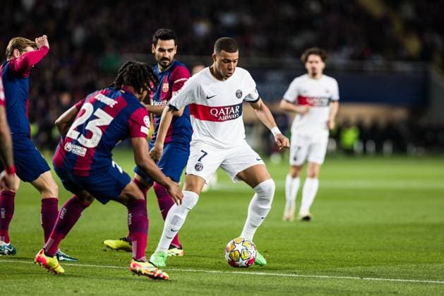 April 16, 2024, Barcelona, Barcelona, Spain: Kylian Mbappe of Paris Saint-Germain FC in action during the UEFA Champions League Quarter-final Second Leg, match played between FC Barcelona, Barca and Paris Saint-Germain Fc at Estadio Olimpico de Montjuic on April 16, 2024 in Barcelona, Spain. Barcelona Spain - ZUMAa181 20240416_zaa_a181_037 Copyright: xJavierxBorregox