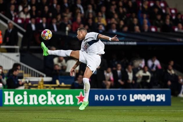April 16, 2024, Barcelona, Barcelona, Spain: Kylian Mbappe of Paris Saint-Germain FC in action during the UEFA Champions League Quarter-final Second Leg, match played between FC Barcelona, Barca and Paris Saint-Germain Fc at Estadio Olimpico de Montjuic on April 16, 2024 in Barcelona, Spain. Barcelona Spain - ZUMAa181 20240416_zaa_a181_048 Copyright: xJavierxBorregox