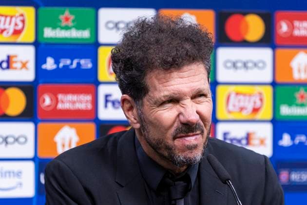 UEFA Champions League, Borussia Dortmund Atletico Madrid, 16 04 2023 Diego Simeone Atletico Madrid, head coach at the post-match press conference UEFA Champions League, Borussia Dortmund Atletico Madrid, second leg quarter-final, on 16 04 2023, Signal Iduna Park, Dortmund UEFA regulations prohibit any use of photographs as image sequences and or quasi video Copyright: xBEAUTIFULxSPORTS Meuselx