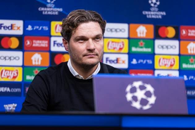 UEFA Champions League, Borussia Dortmund Atletico Madrid, 16 04 2023 Edin Terzic Borussia Dortmund, head coach at the post-match press conference UEFA Champions League, Borussia Dortmund Atletico Madrid, second leg quarter-final, on 16 04 2023, Signal Iduna Park, Dortmund UEFA regulations prohibit any use of photographs as image sequences and or quasi video Copyright: xBEAUTIFULxSPORTS Meuselx