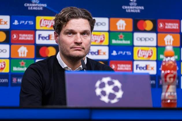 UEFA Champions League, Borussia Dortmund Atletico Madrid, 16 04 2023 Edin Terzic Borussia Dortmund, head coach at the post-match press conference UEFA Champions League, Borussia Dortmund Atletico Madrid, second leg quarter-final, on 16 04 2023, Signal Iduna Park, Dortmund UEFA regulations prohibit any use of photographs as image sequences and or quasi video Copyright: xBEAUTIFULxSPORTS Meuselx