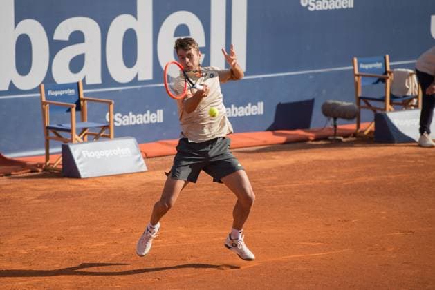 April 16, 2024: FLAVIO COBOLLI hits the ball during a match against RAFAEL NADAL in the Barcelona Open Banc Sabadell 2024. RAFAEL NADAL won the match 6-2 6-3. Barcelona Spain - ZUMAr159 20240416_aap_r159_005 Copyright: xPatriciaxRodriguesx