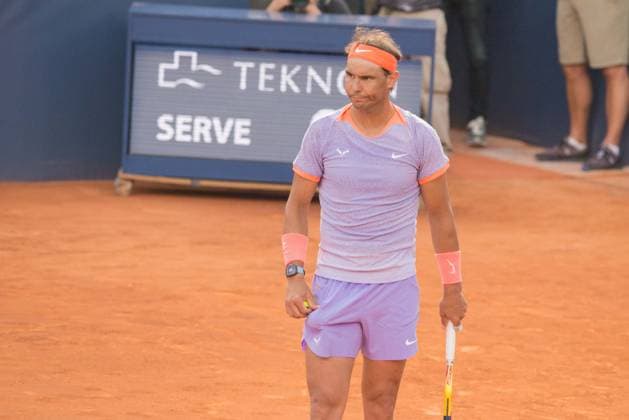 April 16, 2024: RAFAEL NADAL misses a point during a match against FLAVIO COBOLLI in the Barcelona Open Banc Sabadell 2024. RAFAEL NADAL won the match 6-2 6-3. Barcelona Spain - ZUMAr159 20240416_aap_r159_046 Copyright: xPatriciaxRodriguesx