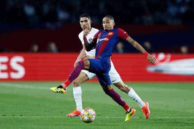 Raphinha (Barcelona), APRIL 16, 2024 - Football Soccer : UEFA Champions League round of 8 2nd leg match between FC Barcelona, Barca 1-4 Paris Saint-Germain at the Estadi Olimpic Lluis Companys in Barcelona, Spain. Noxthirdxpartyxsales  (250393766)