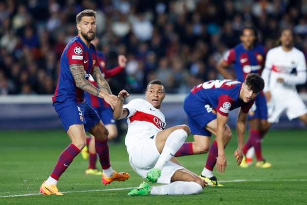 Kylian Mbappe (PSG), APRIL 16, 2024 - Football Soccer : UEFA Champions League round of 8 2nd leg match between FC Barcelona, Barca 1-4 Paris Saint-Germain at the Estadi Olimpic Lluis Companys in Barcelona, Spain. Noxthirdxpartyxsales  (250393784)