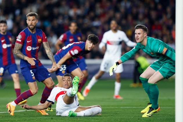 Kylian Mbappe (PSG), APRIL 16, 2024 - Football Soccer : UEFA Champions League round of 8 2nd leg match between FC Barcelona, Barca 1-4 Paris Saint-Germain at the Estadi Olimpic Lluis Companys in Barcelona, Spain. Noxthirdxpartyxsales  (250393792)