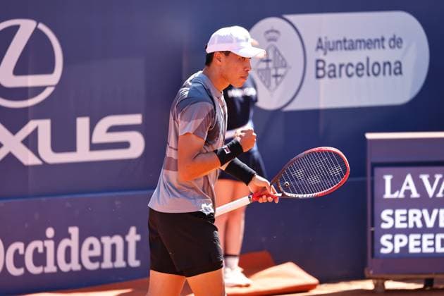 Brandon Nakashima (USA), APRIL16, 2024 - Tennis : Nakashima celebrate after point during singles 2nd round match against Andrey Rublev on the Barcelona Open Banc Sabadell tennis tournament at the Real Club de Tenis de Barcelona in Barcelona, Spain. Noxthirdxpartyxsales (250403613)