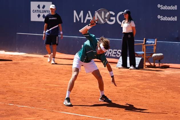 Andrey Rublev (RUS), APRIL16, 2024 - Tennis : Rublev is frustrated after losing a point and slamming his racket down during singles 2nd round match against Brandon Nakashima on the Barcelona Open Banc Sabadell tennis tournament at the Real Club de Tenis de Barcelona in Barcelona, Spain. Noxthirdxpartyxsales  (250404545)