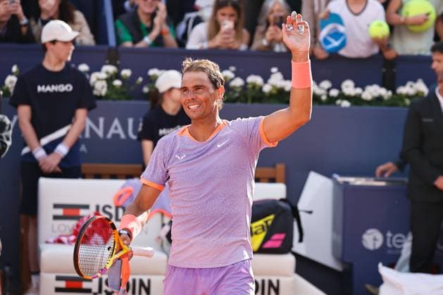 Rafael Nadal (ESP), APRIL16, 2024 - Tennis : Rafael Nadal celebrate after winning singles 1st round match against Flavio Cobolli on the Barcelona Open Banc Sabadell tennis tournament at the Real Club de Tenis de Barcelona in Barcelona, Spain. Noxthirdxpartyxsales  (250420078)