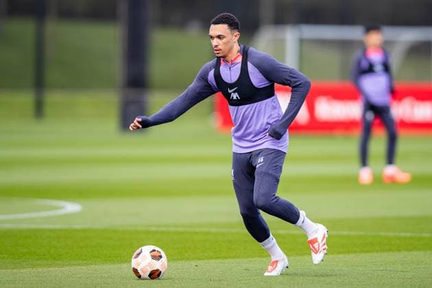 Football - UEFA Europa League - Quarter-Final 2nd Leg - BC Atalanta v Liverpool FC - MD-1 LIVERPOOL, ENGLAND - Wednesday, April 17, 2024: Liverpool s Trent Alexander-Arnold during a training session at the AXA Training Centre ahead of the UEFA Europa League Quarter-Final 2nd Leg match between BC Atalanda and Liverpool FC. (Photo by Jessica Hornby Propaganda) LIVERPOOL AXA Training Centre MERSEYSIDE ENGLAND  Copyright: xDavidxRawcliffex P2024-04-17-LFC_Training_Atalanta-14