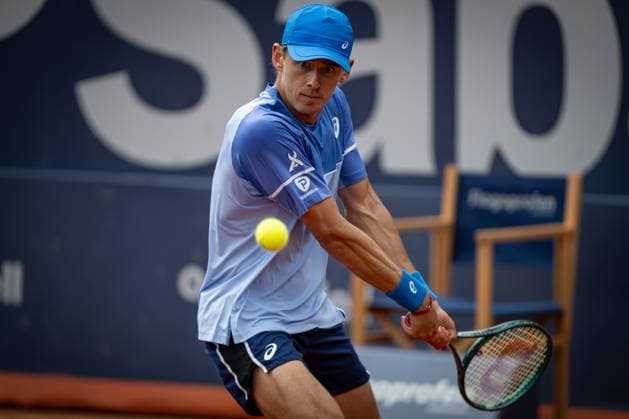 Alex De Minaur Australia plays a backhand against Rafael Nada Spain during a second round ATP 500 Barcelona Open Banc Sabadell 2024 match at Real Club de Tenis de Barcelona, in Barcelona, Spain on April 17, 2024 Photo Felipe Mondino Copyright: x@FELIPExMONDINOx