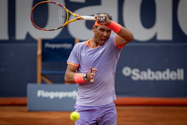 Rafael Nada Spain plays forehand shot against Alex De Minaur Australia during a second round ATP 500 Barcelona Open Banc Sabadell 2024 match at Real Club de Tenis de Barcelona, in Barcelona, Spain on April 17, 2024 Photo Felipe Mondino Copyright: x@FELIPExMONDINOx
