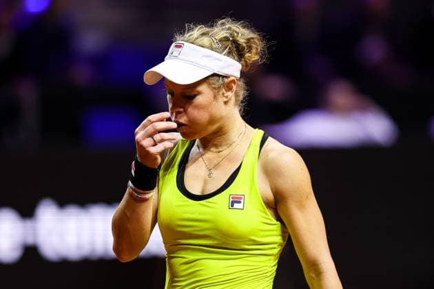 Laura Siegemund GER blows into her hand Marta Kostyuk UKR vs Laura Siegemund GER GER Porsche Tennis Grand Prix GP Stuttgart 2024, Porsche Arena, 17 04 2024 GER Porsche Tennis Grand Prix GP Stuttgart 2024 Porsche Arena, 17 04 2024 Stuttgart Copyright: xEibner-Pressefoto RogerxBuerkex EP