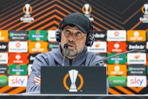 Football - UEFA Europa League - Quarter-Final 2nd Leg - BC Atalanta v Liverpool FC - MD-1 BERGAMO, ITALY - Wednesday, April 17, 2024: Liverpool s manager Jürgen Klopp during a press conference, PK, Pressekonferenz at the Stadio Atleti Azzurri d Italia ahead of the UEFA Europa League Quarter-Final 2nd Leg match between BC Atalanta and Liverpool FC. (Photo by David Rawcliffe Propaganda) BERGAMO Stadio Atleti Azzurri d Italia LOMBARDY ITALY  Copyright: xDavidxRawcliffex P2024-04-17-Atalanta_Liverpool_MD-1-65