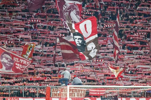 Fans of the Südkurve, FC Bayern Muenchen vs FC Arsenal, Football, Champions League quarter-final second leg, 17 04 2024 DFB regulations prohibit any use of photographs as image sequences and or quasi video Muenchen Bayern Germany Copyright: xkolbert-press UlrichxGamelx
