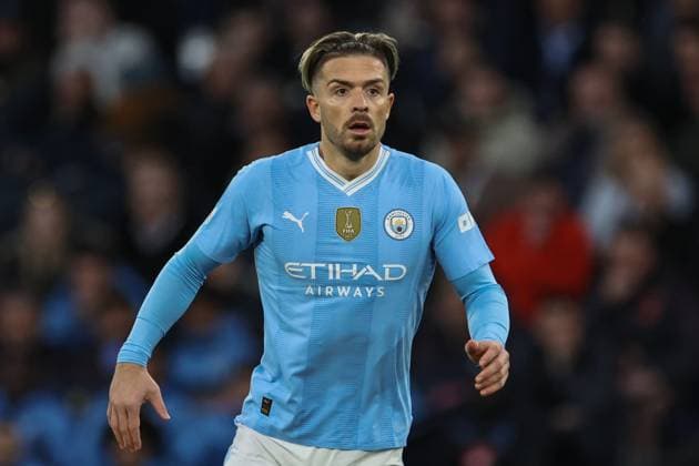 UEFA Champions League Quarter Final Manchester City v Real Madrid Jack Grealish of Manchester City during the UEFA Champions League Quarter Final Manchester City vs Real Madrid at Etihad Stadium, Manchester, United Kingdom, 17th April 2024 (Photo by Mark Cosgrove News Images) Manchester Etihad Stadium Manchester United, ManU Kingdom Copyright: xMarkxCosgrove NewsxImagesx