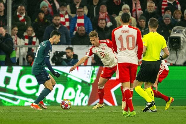 Gabriel Martinelli FC Arsenal London, 11 , Joshua Kimmich FC Bayern Muenchen, 06 , Leroy Sane FC Bayern Muenchen, 10 , GER, FC Bayern Muenchen FCB vs FC Arsenal ARS , Football, UEFA Champions League, quarter-final second leg, 2023 2024 season, 17 04 2024, DFB DFL regulations prohibit any use of photographs as image sequences and or quasi video , GER, FC Bayern Muenchen FCB vs FC Arsenal ARS , Fußball, UEFA Champions League, Viertelfinal Rueckspiel, Saison 2023 2024, 17 04 2024 Muenchen Copyright: xEibner-Pressefoto SaschaxWaltherx EP_EER