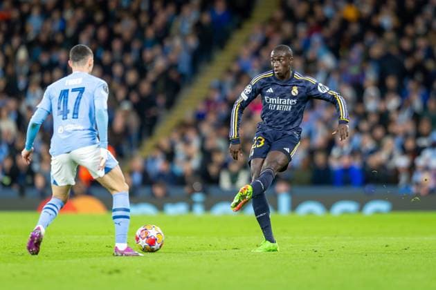 Manchester City v Real Madrid Champions League 17 04 2024. Quarter Final Real Madrid defender Ferland Mendy (23) during the Champions League quarter-final second leg match between Manchester City and Real Madrid at the Etihad Stadium, Manchester, England on 17 April 2024. Editorial use only , Copyright: xIanxStephenx PSI-19482-0025