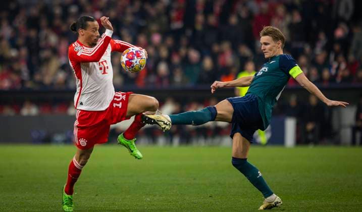 Munich Germany 17th Apr 2024 Leroy Sane Muenchen Martin Ödegaard Oedegaard Arsenal Bayern Munich Arsenal London 17 04 2024 Bayern Munich Arsenal London