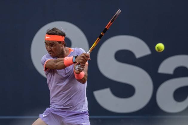 April 17, 2024, Barcelona, Spain: RAFAEL NADAL of Spain in action against Alex De Minaur of Australia during the third day and second round of Barcelona Open Banc Sabadell Trofeo Conde de Godo. Tennis 2024: Barcelona Open  - ZUMA 20240417_mda_s316_854 Copyright: xMartixSeguraxRamonedax