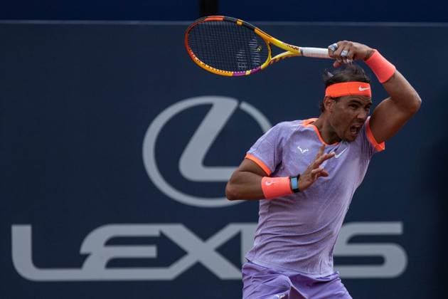 April 17, 2024, Barcelona, Spain: RAFAEL NADAL of Spain in action against Alex De Minaur of Australia during the third day and second round of Barcelona Open Banc Sabadell Trofeo Conde de Godo. Tennis 2024: Barcelona Open  - ZUMA 20240417_mda_s316_856 Copyright: xMartixSeguraxRamonedax