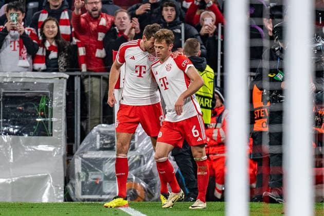 Goal for 1 0 by Joshua Kimmich FC Bayern Muenchen, 6 Leon Goretzka FC Bayern Muenchen, 8 FC Bayern Muenchen vs FC Arsenal, Football, UEFA Champions League, Quarter-final quarter-final, 17 04 2024 FC Bayern Muenchen vs FC Arsenal, Football, UEFA Champions League, Quarter-final quarter-final, 17 04 2024 Munich Copyright: xEibner-Pressefoto BahhoxKarax EP_BKA