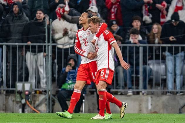 Goal for 1 0 by Joshua Kimmich FC Bayern Muenchen, 6 Leroy Sane FC Bayern Muenchen, 10 FC Bayern Muenchen vs FC Arsenal, Football, UEFA Champions League, Quarter-final quarter-final, 17 04 2024 FC Bayern Muenchen vs FC Arsenal, Football, UEFA Champions League, Quarter-final quarter-final, 17 04 2024 Munich Copyright: xEibner-Pressefoto BahhoxKarax EP_BKA
