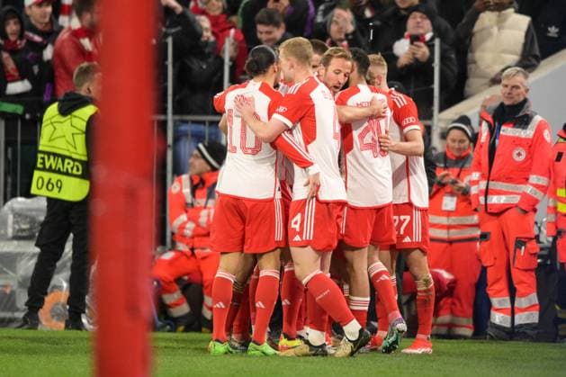 Soccer, UEFA Champions League, 20240417, FC Bayern Munich FC Arsenal In the picture Bayern goal celebration cheers goal 1 0 Munich Allianz Arena Bayern Germany Copyright: Passion2Press MarkusxFischerx