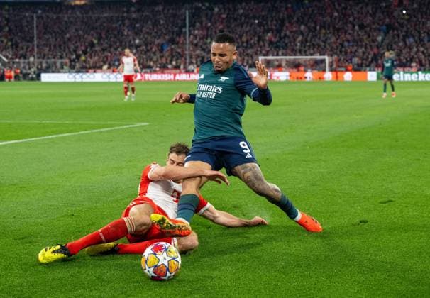 Football, Men, Season 2023 2024, Champions League quarter-final, second leg , FC Bayern Munich Arsenal London, v l Leon Goretzka FC Bayern Munich , Gabriel Jesus FC Arsenal , 17 04 2024, Copyright: xMatthiasxKochx