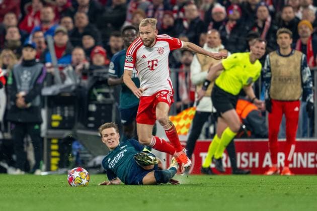Konrad Laimer 27 FC Bayern Muenchen , FC Bayern Muenchen vs FC Arsenal, Football, Champions League quarter-final second leg, 17 04 2024 DFB regulations prohibit any use of photographs as image sequences and or quasi video Muenchen Bayern Germany Copyright: xkolbert-press UlrichxGamelx