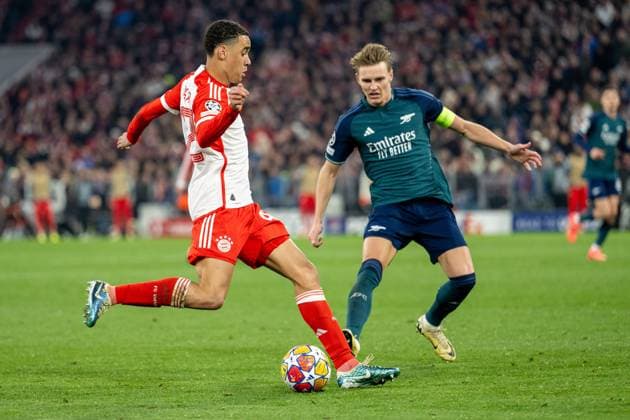 Jamal Musiala 42 FC Bayern Muenchen , FC Bayern Muenchen vs FC Arsenal, Football, Champions League quarter-final second leg, 17 04 2024 DFB regulations prohibit any use of photographs as image sequences and or quasi video Muenchen Bayern Germany Copyright: xkolbert-press UlrichxGamelx