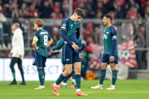 Kai Havertz 29 FC Arsenal , disappointed, FC Bayern Muenchen vs FC Arsenal, Football, Champions League quarter-final second leg, 17 04 2024 DFB regulations prohibit any use of photographs as image sequences and or quasi video Muenchen Bayern Germany Copyright: xkolbert-press UlrichxGamelx