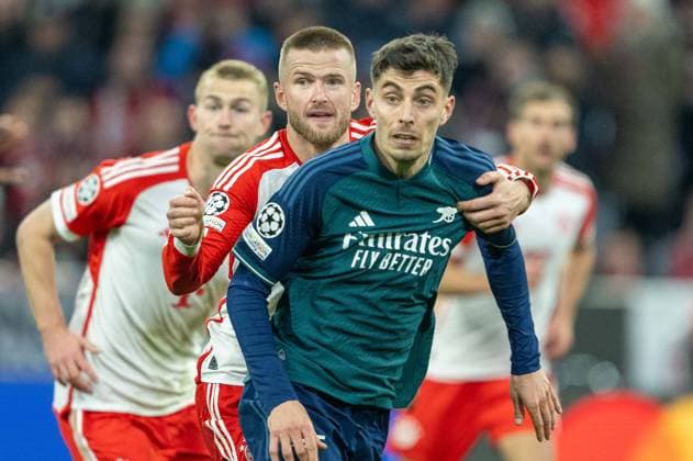 Eric Dier FC Bayern Muenchen, 15 , Kai Havertz FC Arsenal London, 29 , GER, FC Bayern Muenchen FCB vs FC Arsenal ARS , Football, UEFA Champions League, quarter-final second leg, 2023 2024 season, 17 04 2024, DFB DFL regulations prohibit any use of photographs as image sequences and or quasi video , GER, FC Bayern Muenchen FCB vs FC Arsenal ARS , Football, UEFA Champions League, quarter-final second leg, 2023 2024 season, 17 04 2024 Muenchen Copyright: xEibner-Pressefoto SaschaxWaltherx EP_EER