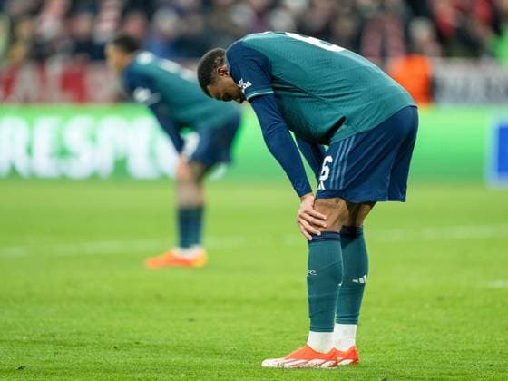 Gabriel FC Arsenal London, 06 , is disappointed, dissatisfied, negative emotions, GER, FC Bayern Muenchen FCB vs FC Arsenal ARS , football, UEFA Champions League, quarter-final second leg, 2023 2024 season, 17 04 2024, DFB DFL regulations prohibit any use of photographs as image sequences and or quasi video , GER, FC Bayern Muenchen FCB vs FC Arsenal ARS , Fußball, UEFA Champions League, Viertelfinal Rueckspiel, Saison 2023 2024, 17 04 2024 Muenchen Copyright: xEibner-Pressefoto SaschaxWaltherx EP_EER
