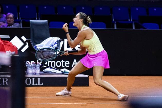 Aryna Sabalenka RUS Paula Badosa ESP vs Aryna Sabalenka RUS GER Porsche Tennis Grand Prix GP Stuttgart 2024, Porsche Arena, 17 04 2024 GER Porsche Tennis Grand Prix GP Stuttgart 2024 Porsche Arena, 17 04 2024 Stuttgart Copyright: xEibner-Pressefoto RogerxBuerkex EP