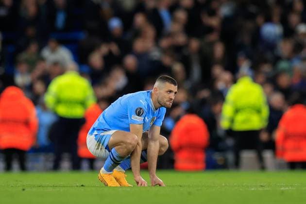 Manchester City v Real Madrid Champions League 17 04 2024. Quarter Final Mateo Kovacic (8) of Manchester City rues his missed penalty at the end of the Champions League Quarter-final second leg match between Manchester City and Real Madrid at the Etihad Stadium, Manchester, England on 17 April 2024. Manchester Etihad Stadium Manchester England Editorial use only , Copyright: xConorxMolloyx PSI-19472-0088
