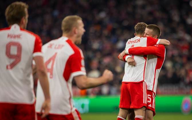 Munich Germany 17th Apr 2024 Final jubilation Joshua Kimmich Muenchen Eric Dier Muenchen Bayern Munich Arsenal London 17 04 2024 Bayern Munich Arsenal London