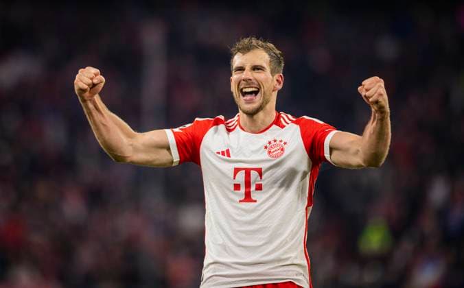 Munich Germany 17th Apr 2024 Final jubilation Leon Goretzka Munich Bayern Munich Arsenal London 17 04 2024 Bayern Munich Arsenal London