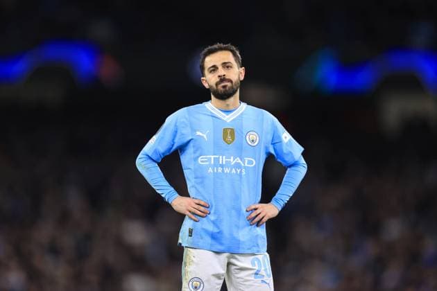 Fußball UEFA Champions League Viertelfinale 2. Spiel Manchester City gegen Real Madrid 17. April 2024 UEFA Champions League Viertelfinale 2. Spiel Manchester City gegen Real Madrid Bernardo Silva von Manchester City Foto Simon Stacpoole Abseits Manchester UK  Copyright: xSimonxStacpoolexOffside